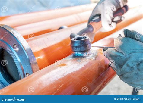 View of the Weldolet Fitting Weld of the Pipe with Gas Tungsten Arc Welding Method. Weldolet is ...