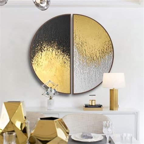 Round Black and Gold Wall Art With Wood Frame - 2 Piece Set | Round wall art, Gold wall art ...