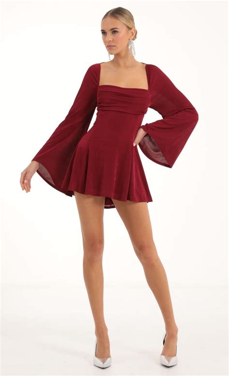 Slinky Flare Sleeve Dress in Red | Flare sleeve dress, Homecoming ...