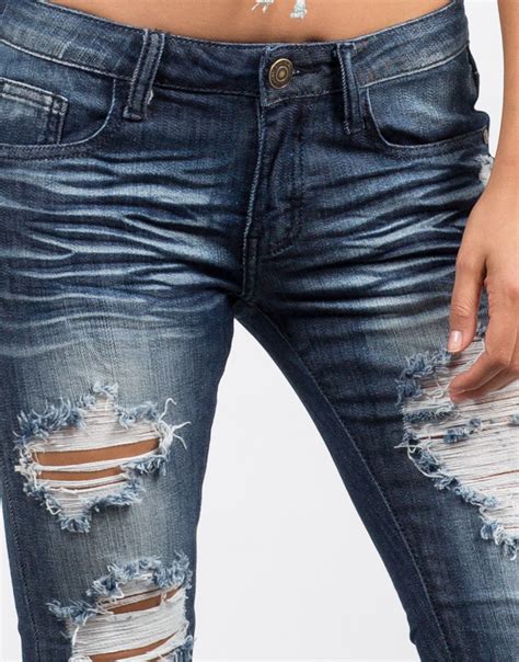 Dark Destroyed Skinny Capri Jeans - Distressed Blue Jeans – Bottoms – 2020AVE