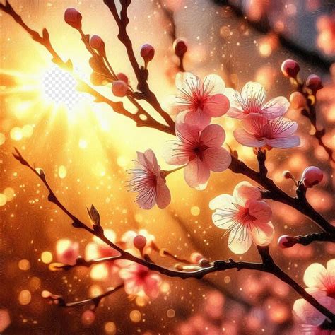 Premium PSD | Hyperrealistic image colorful spring sakura cherry blossom festival morning dew ...