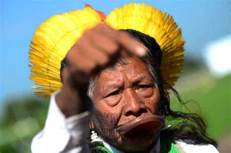 (Chief Raoni) Raoni Metuktire, born ca. 1930, is a chief of the Kayapo people, a Brazilean ...