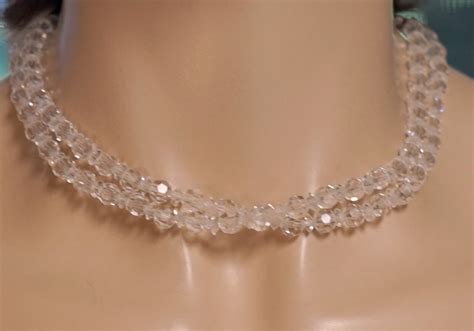 Antique 2 Strand Cut Crystal Bead Necklace 16” - Gem