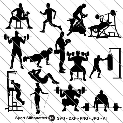 Gym Silhouettes Svgworkout Silhouettesgym Clipart Bundle | Etsy | Clip ...