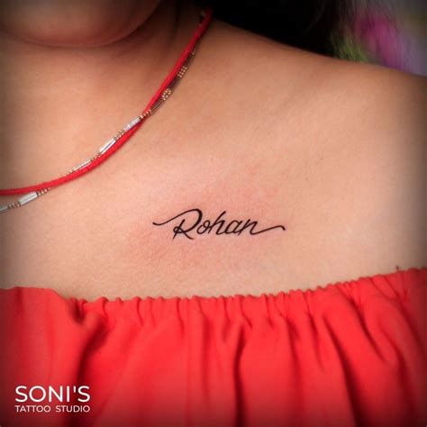 Name Tattoo of near and dear one Tattoo on collar bone Soni's Tattoo Studio 09974432274 Navsari ...