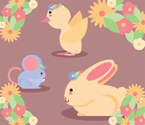 cute animals spring flowers 10423781 Vector Art at Vecteezy