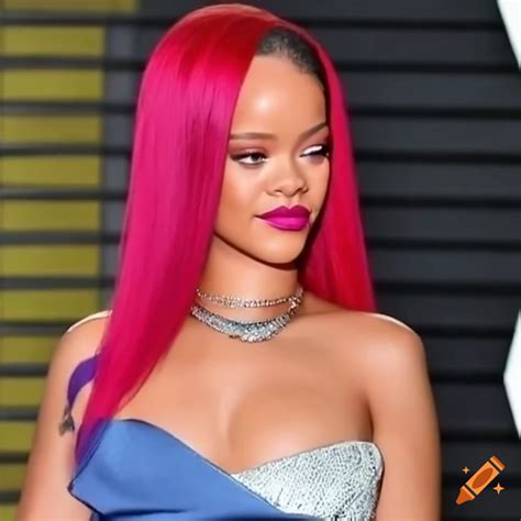 Rihanna in a pinkie pie outfit with straight hair on Craiyon