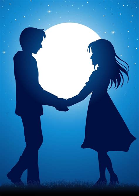 Download Young couple holding hands under the moonlight for free | Silhouette illustration ...