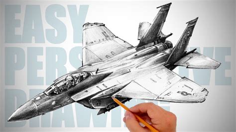 How to draw jet fighter aircraft (F-15) - Easy Perspective Drawing 37 - YouTube
