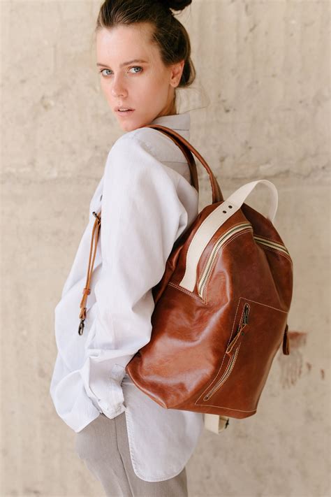 Brown Leather Backpack Man, Brown Leather Laptop Backpack Woman, Travel ...