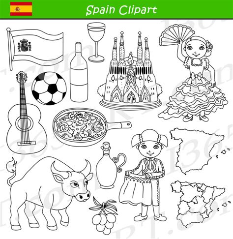 Spain Clipart Culture Graphics Bundle Set - Clipart 4 School