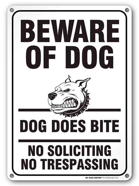 Beware of Dog - No Trespassing No Soliciting Warning Sign - Dog Does Bite - 14"x10" - .040 Rust ...