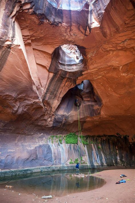 Rappelling down Golden Cathedral in Neon Canyon Escalante Utah USA #hiking #camping #outdoors # ...