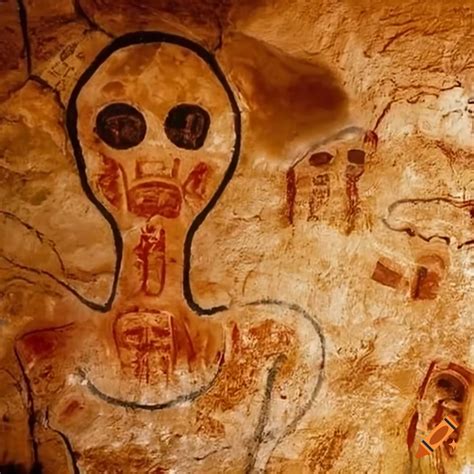 Cave painting of aliens who are building the building of egypt on Craiyon