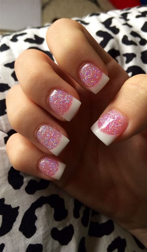 Pink Glitter French Tip Nails Christmas