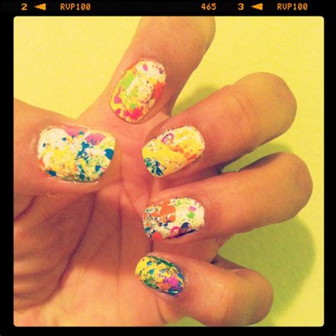 Splatter nails. (this was done with acrylic paint, it doesn't dry as quick as nail polish) -put ...