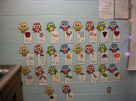 Alphabet wall | Owl classroom, Owl theme, Alphabet wall