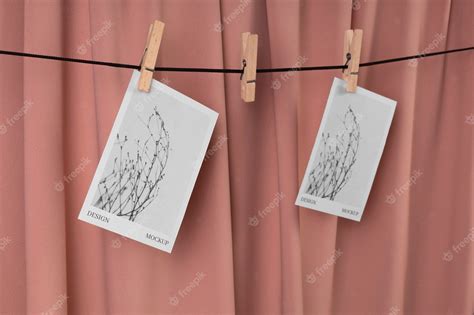 Premium PSD | Photographs hanging from clothes line