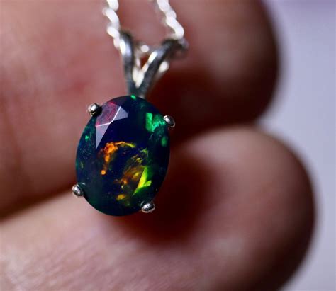 Black Opal Necklace Genuine Black Opal Fire Opal Pendant - Etsy UK