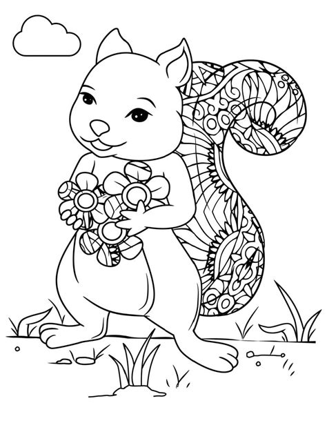 Free Printable Squirrel with Flowers Coloring Page - Mama Likes This