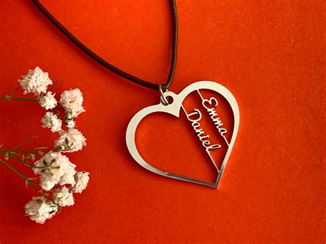 Personalized Heart Necklace Custom 2 Names Couples Heart Love | Etsy