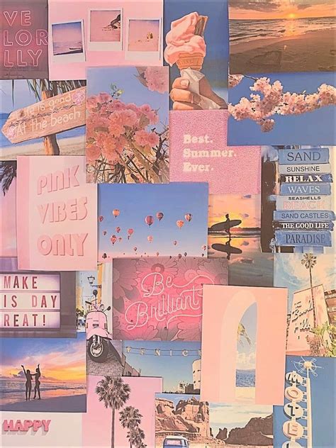 Pretty Peachy Pink Pastel Aesthetic Blue Wall Collage Kit VSCO Vintage Room Decor Large size ...