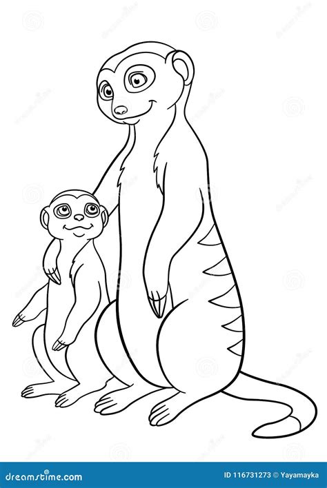 Coloring Pages. Mother Meerkat with Her Cute Baby. Stock Vector - Illustration of african, fauna ...