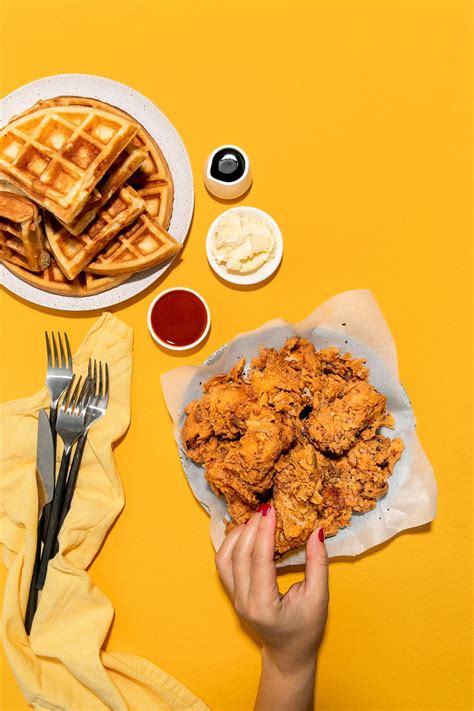 Fizzy Fried Chicken & Waffles - Belgian Waffles - Hot Sauce - Maple Syrup - Whipped Butter ...