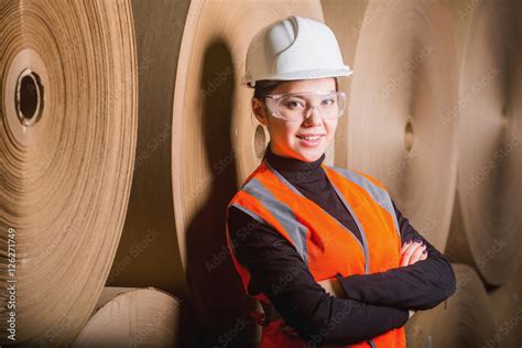 Paper mill factory worker Stock Photo | Adobe Stock