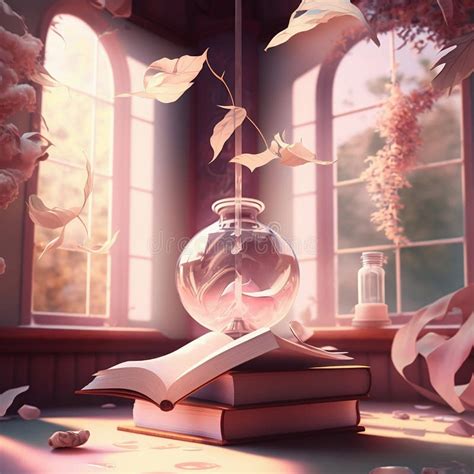 Illustration of Fantasy Books and Glass Jars in Pastel Colors Stock Illustration - Illustration ...