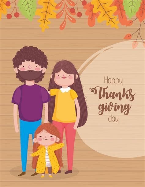 Premium Vector | Happy thanksgiving day parents and daughter fall foliage