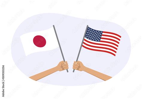 Japan and USA flags. American and Japanese national symbols. Hand ...