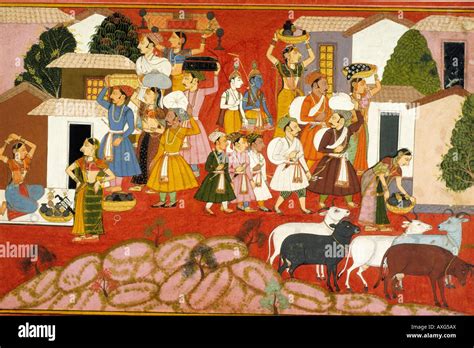 Journey to Brindavan c 1700 kanoria. Mewar Indian miniature painting ...