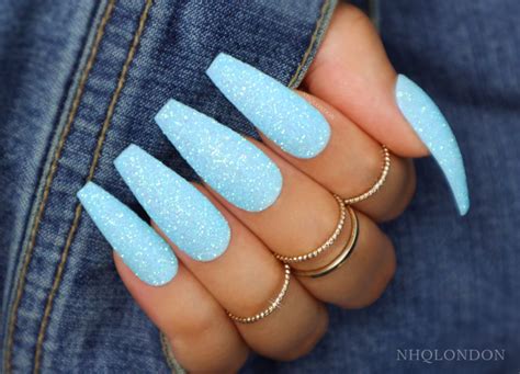 Baby blue glitter long coffin nails! Super pretty with an unreal glittery sparkle. You'll be ...