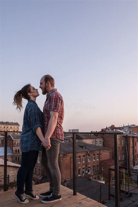 Date Night on Roof. Couple Tender Relationships Stock Image - Image of ...