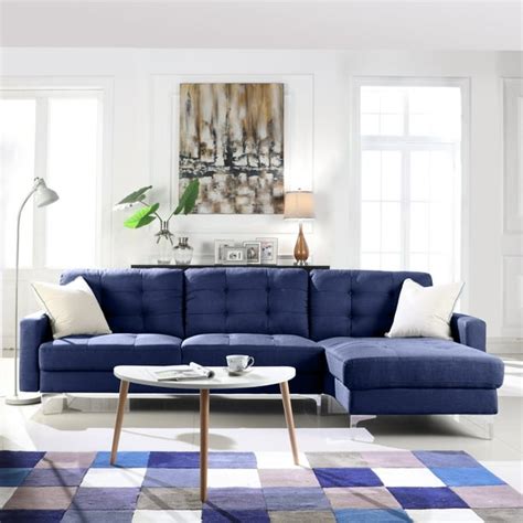 Modern Sectional Sofa with Wide Chaise Lounge, Blue - Walmart.com ...