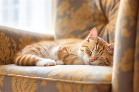 Premium AI Image | Cute cat sleeping or resting on the sofa at home Lazy cat sleeping on the ...