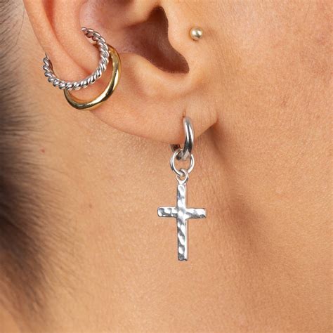 silver cross huggie hoop earring, single earring by scream pretty ...