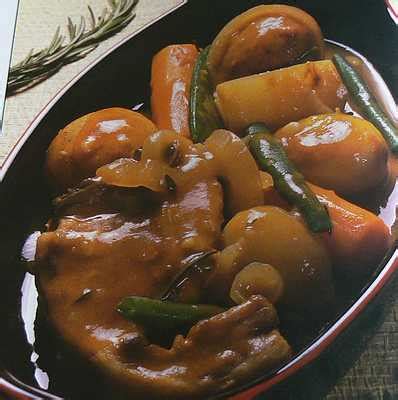 Navarin of lamb printanier,with vegetables,French recipe