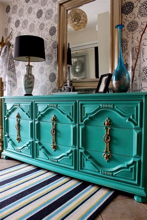 Beautiful Green 9 Drawer Dresser with Gold Hardware Re-tiqued By Rae Bond. | Furniture ...