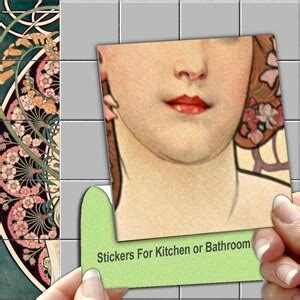 Tile Decals, SET of 25 Tile Stickers Style Alphonse Mucha, for Kitchen & Bathroom , Decal Vinyl ...