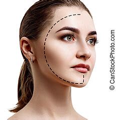 Female face with dotted lines on her face. anti-aging concept. isolated on white. | CanStock