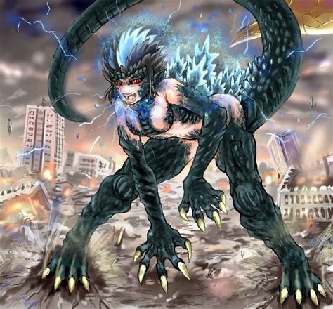 e926 animal_humanoid breasts claws crossgender destroyed_city electricity fangs female godzilla ...