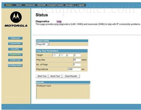 Motorola SBG6580 Screenshot Diagnostics