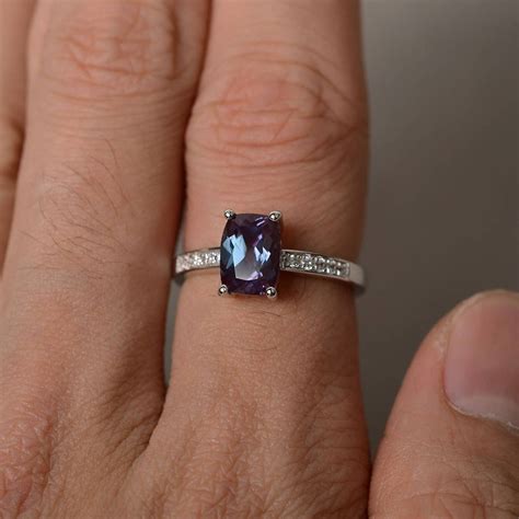 Alexandrite Ring Silver Cushion Cut Engagement Ring Promise | Etsy