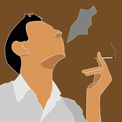 A faceless man smoking a cigarette, smoking illustration vector, grey shirt and brown skin and ...