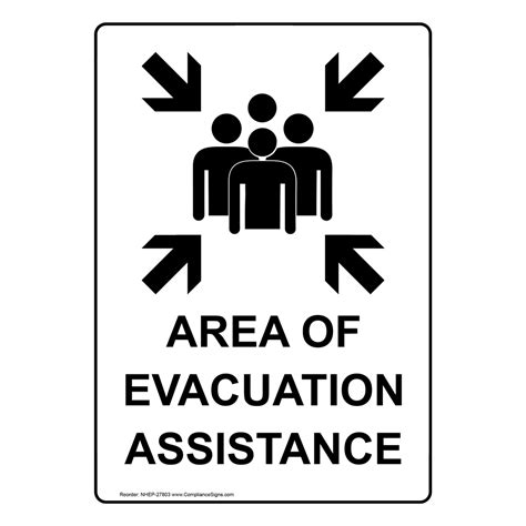 Portrait Area Of Evacuation Assistance Sign With Symbol NHEP-27803