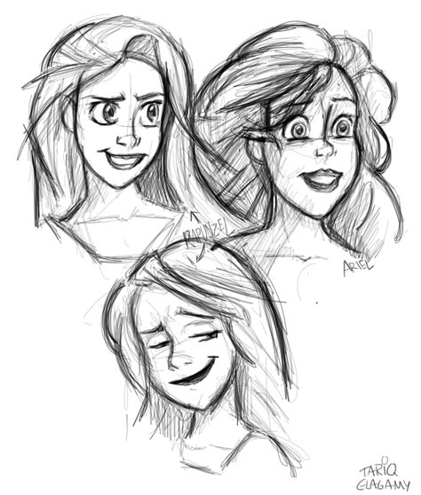 Rapunzel and Ariel Sketch by toadforce on Newgrounds
