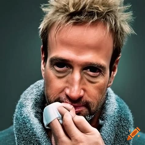 Profile of ben fogle smelling a perfume bottle on Craiyon