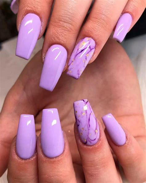 Cute light purple coffin nails long with glitter accent marble nail # ...